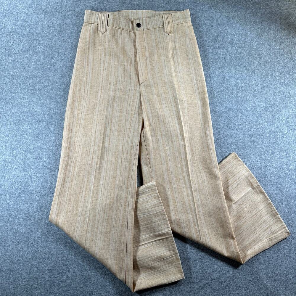 Ms. Pioneer 70s High-Rise Bell Bottom Beige Striped Dress Pants 12